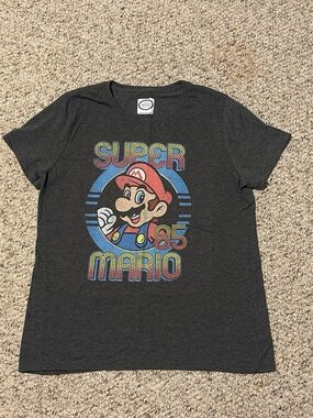 Nintendo Super Mario Charcoal Graphic Tee with Multicolor Print